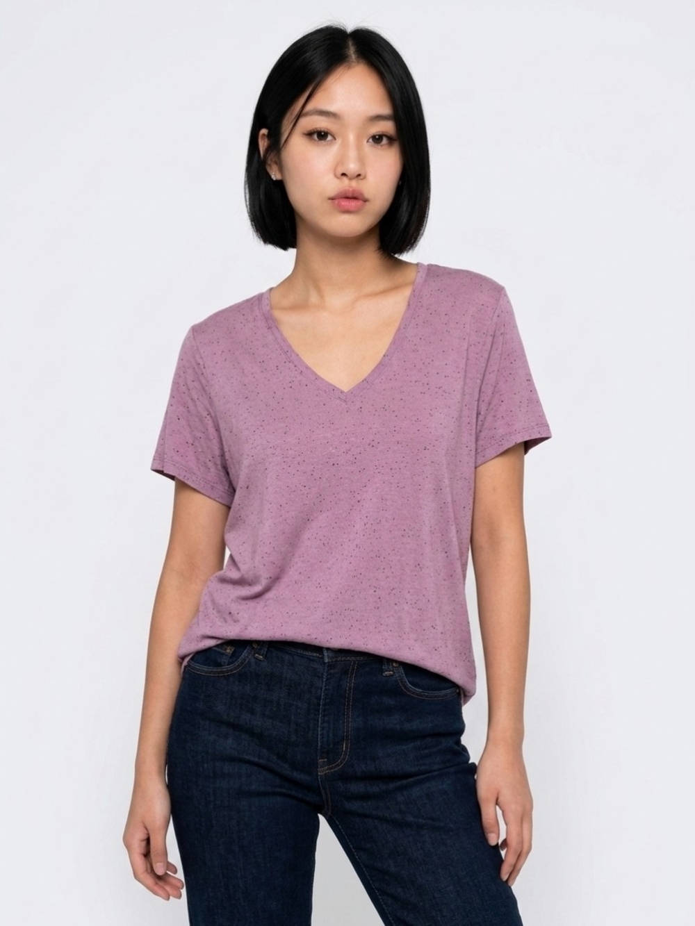 Nine West Speckled Mauve V‑Neck Tee - XXL - EUC